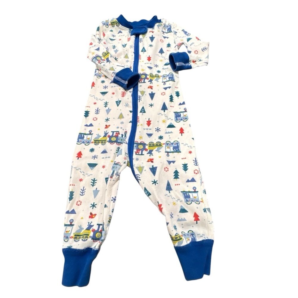 Hanna Anderson Baby Organic Cotton Animal Train  Union Suit Pajamas Zip Up